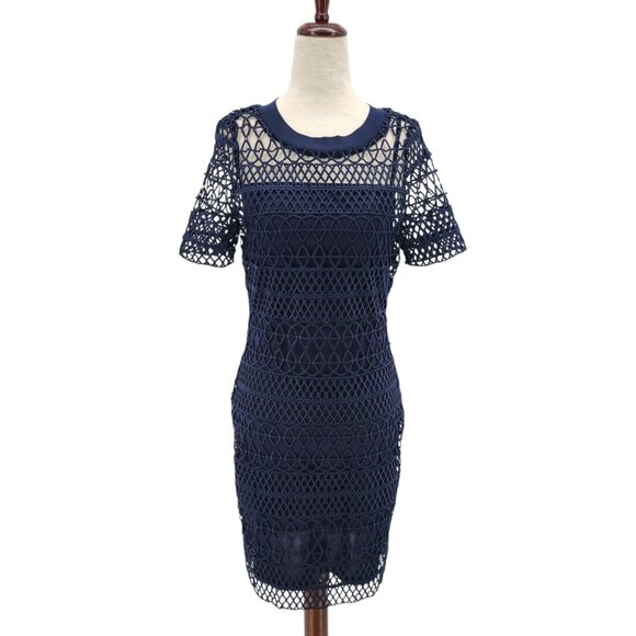 Lucy Paris Womens Small Dress Embroidered Overlay In Navy Crochet Mini Cocktail - Picture 1 of 10